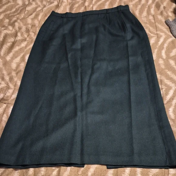 Vintage Rafaella Dark Green Wool Straight Maxi Skirt Size 16 - Picture 1 of 10